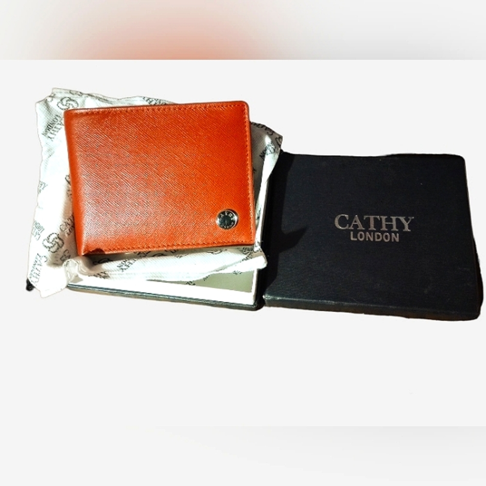 Kathy London Tan Bifold Genuine Leather Men's Wallet